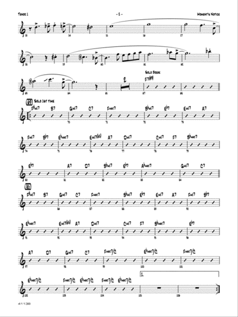 Moment's Notice: B-flat Tenor Saxophone Jazz Ensemble scores gallery preview page 2