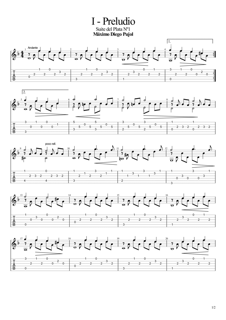 Preludio (Suite del Plata Nº1) Classical Guitar scores gallery preview page 1