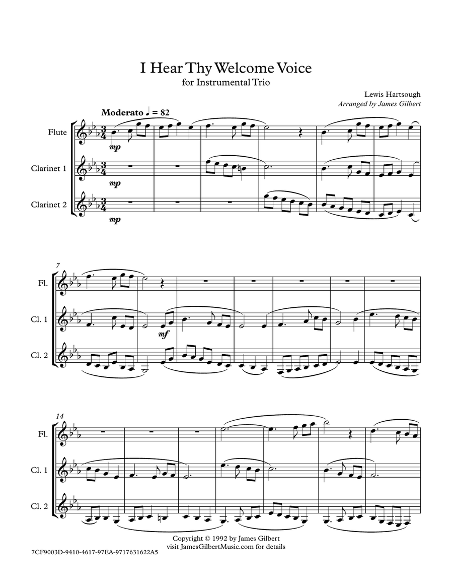 I Hear Thy Welcome Voice Woodwind Trio scores gallery preview page 1