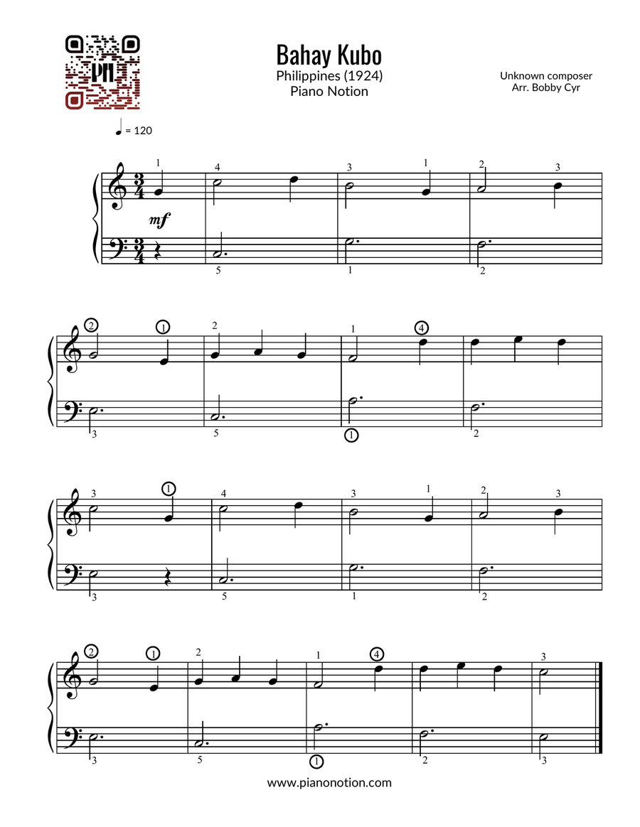 Bahay Kubo (Easy Piano Solo) Easy Piano scores gallery preview page 1