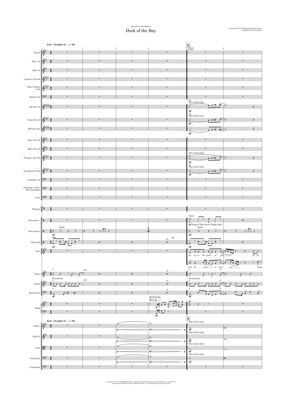 (sittin' On) The Dock Of The Bay Full Orchestra scores gallery preview page 1