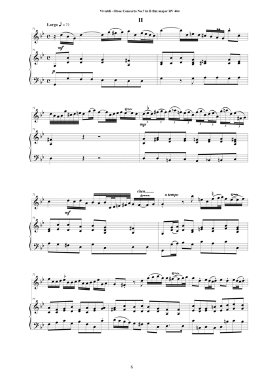 Vivaldi - Oboe Concerto No.7 in B flat RV 464 Op.7 for Oboe and Cembalo or Piano Harpsichord scores gallery preview page 6
