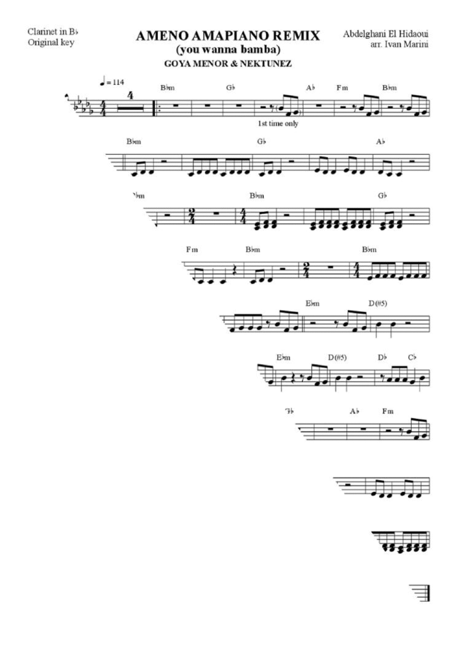 Ameno Amapiano Remix (you Wanna Bamba) B-Flat Clarinet scores gallery preview page 1