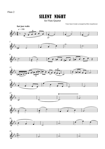 Silent Night for Flute Quartet - Flute 2 Part image number null