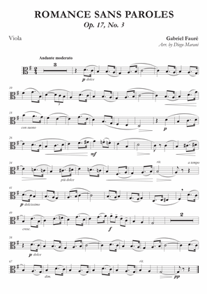 Romances Sans Paroles Op. 17, No. 3 for Viola and Piano