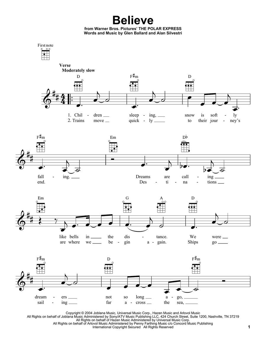 Believe (from The Polar Express) Ukulele scores gallery preview page 1