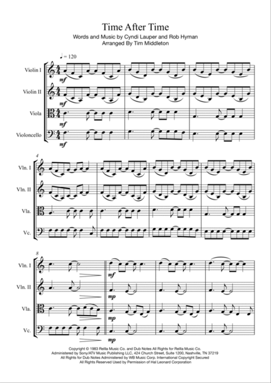 Time After Time String Quartet scores gallery preview page 4