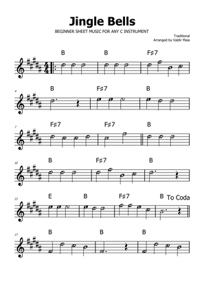 Jingle Bells - B Major (with note names)