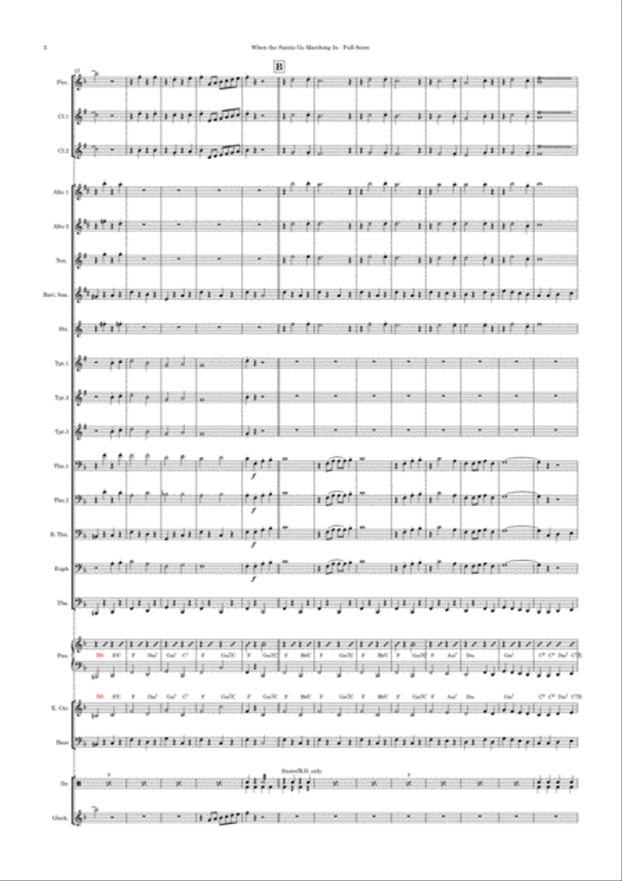When the Saints Go Marching In - Marching Band with optional Rhythm Section Key of F Marching Band scores gallery preview page 2