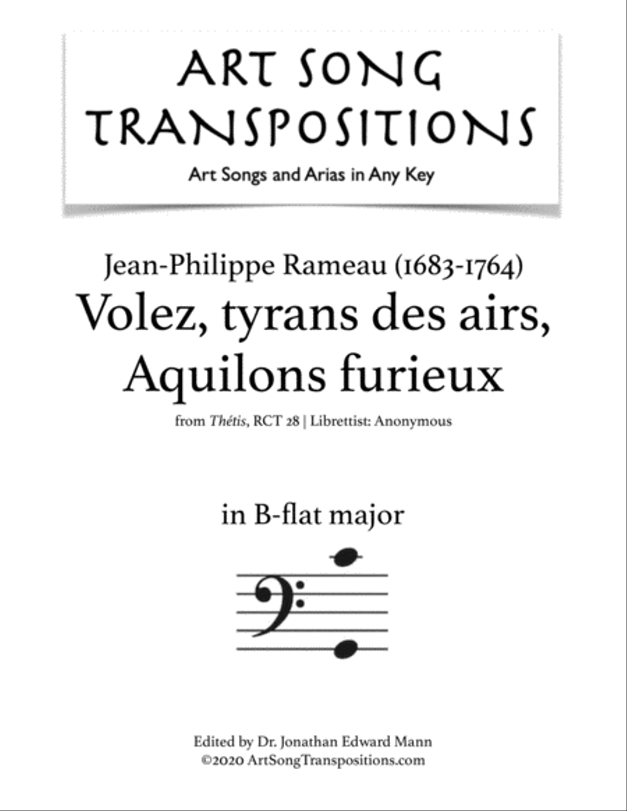 RAMEAU: Volez, tyrans des airs, Aquilons furieux (transposed to B-flat major) Voice scores gallery preview page 1