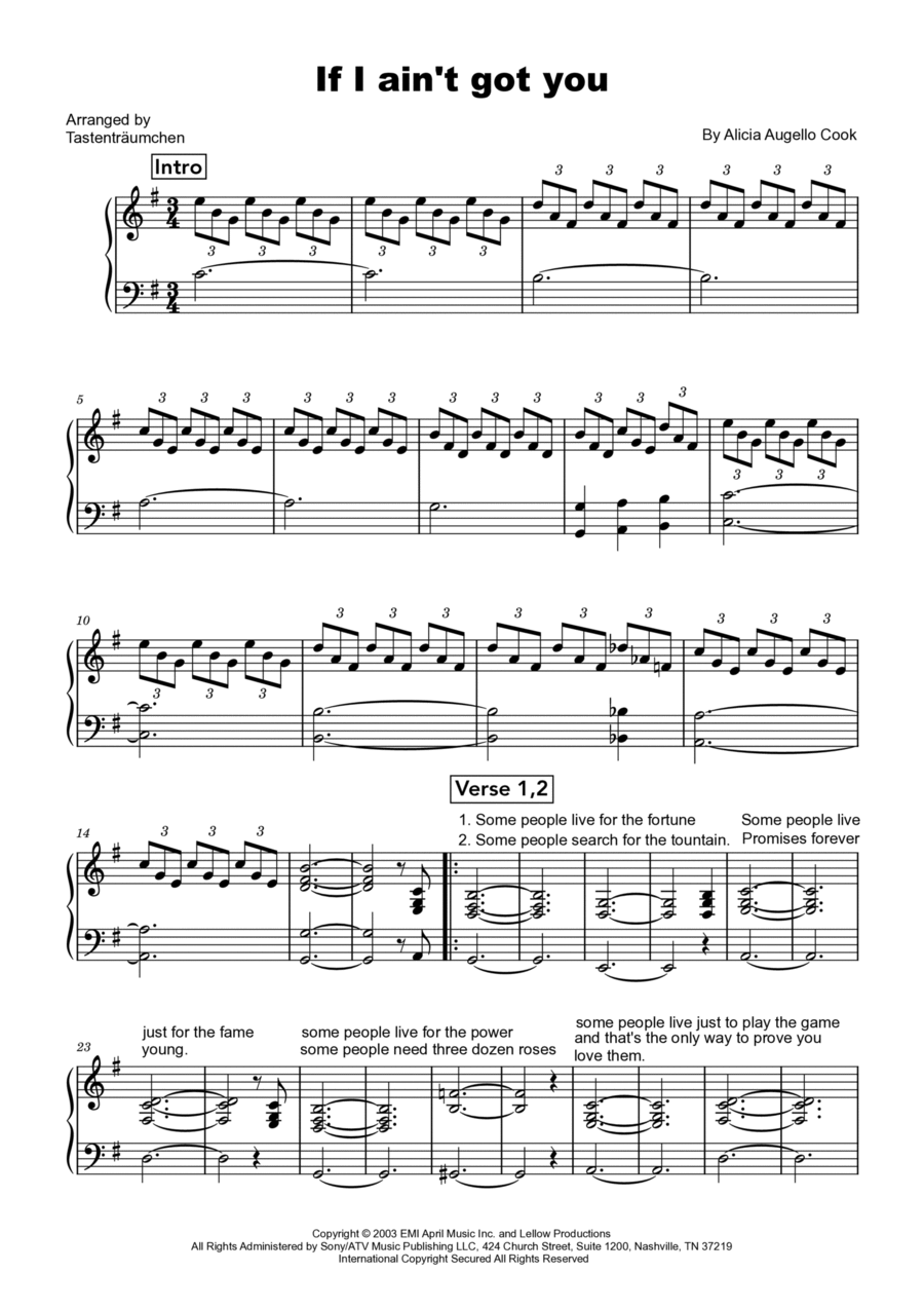 If I Ain't Got You Voice scores gallery preview page 1