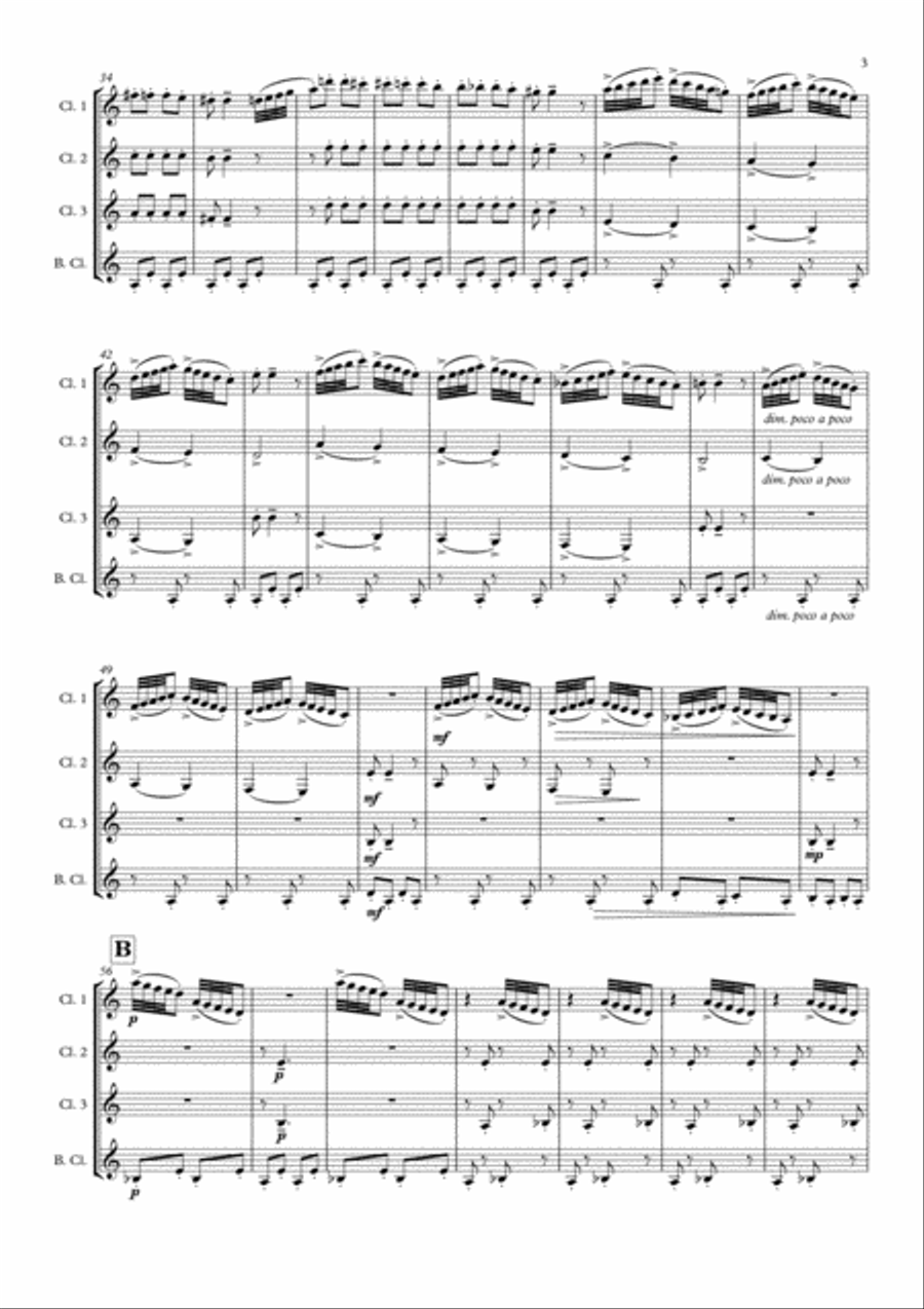 March Of The Dwarfs Op. 54, No. 3 - Clarinet Quartet Clarinet Quartet scores gallery preview page 3