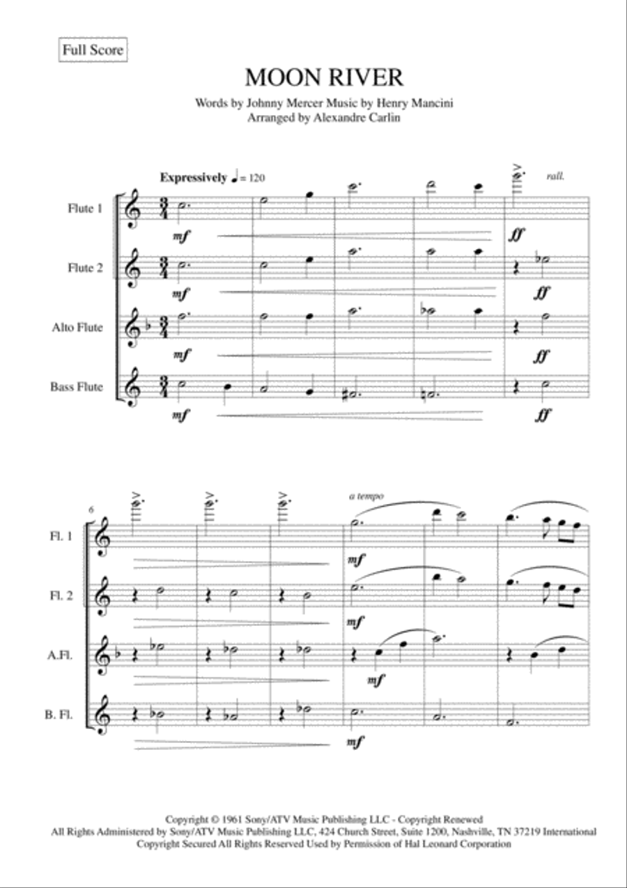 Moon River Flute Quartet scores gallery preview page 2