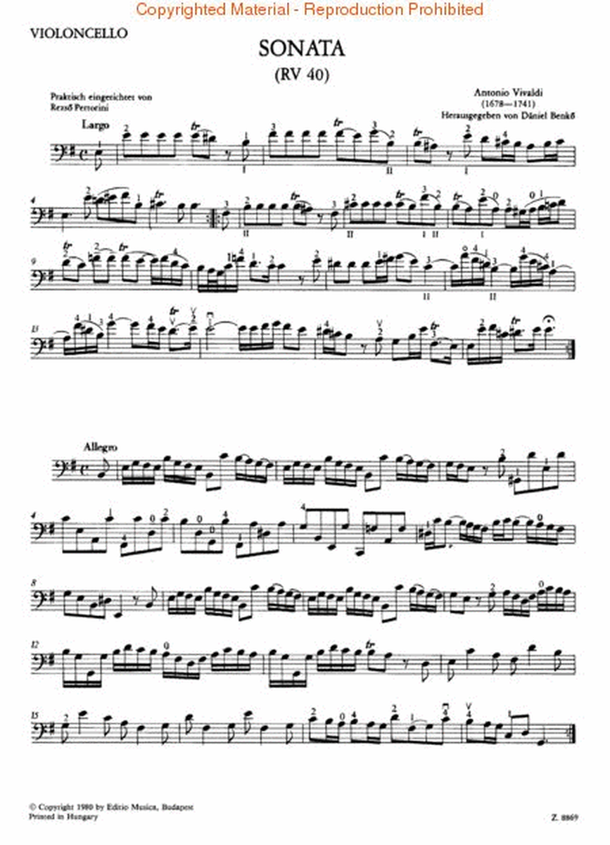 Sonata in E minor for Cello and Guitar RV40
