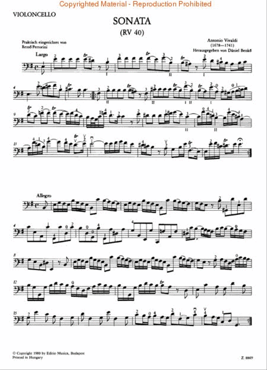 Sonata in E minor for Cello and Guitar RV40 Cello scores gallery preview page 2