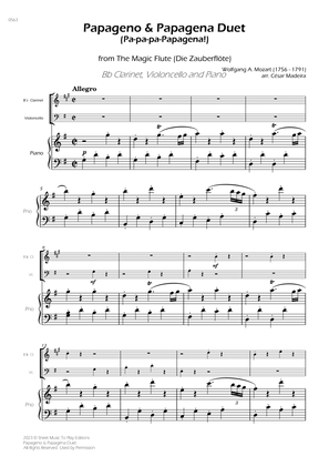 Papageno and Papagena Duet - Bb Clarinet, Cello and Piano (Full Score) - Score Only