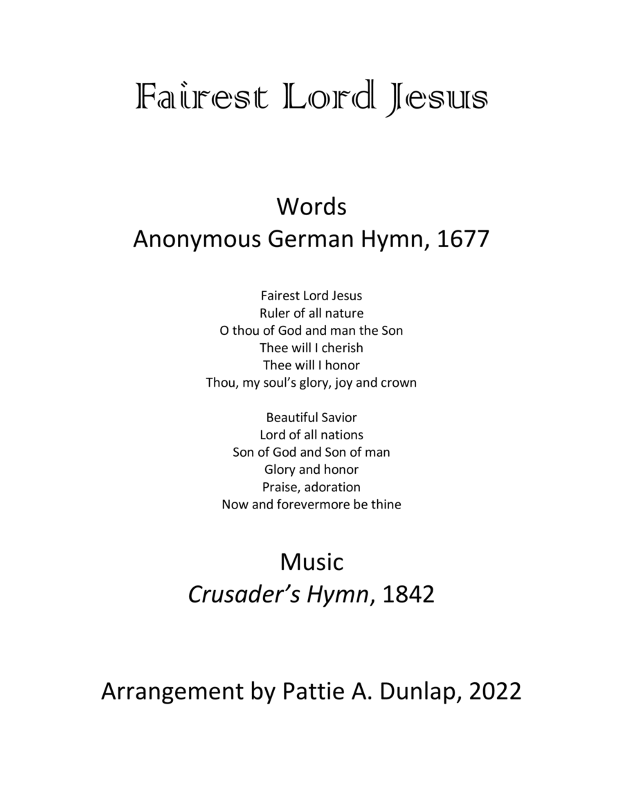 Fairest Lord Jesus, piano solo image number null