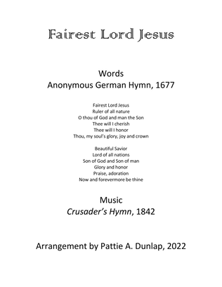 Book cover for Fairest Lord Jesus, piano solo