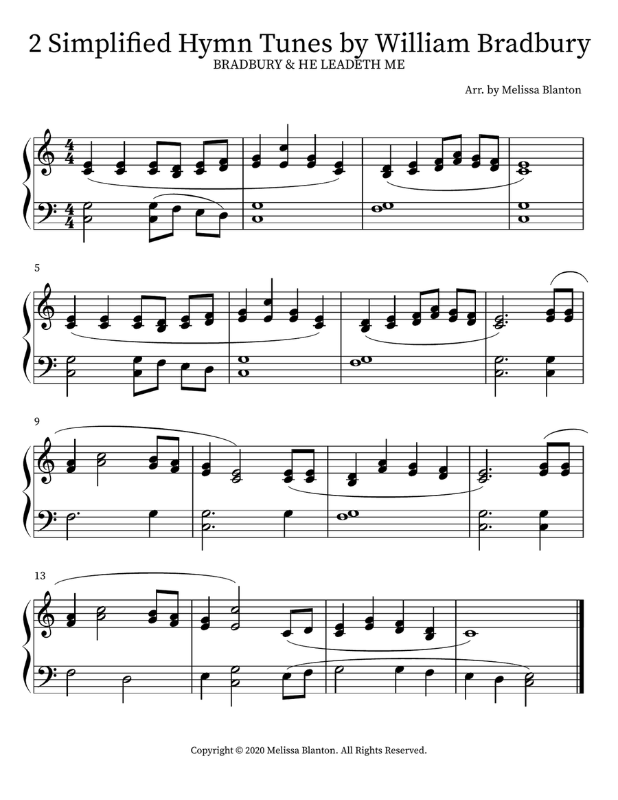2 Simplified Hymn Tunes by William Bradbury Piano scores gallery preview page 1