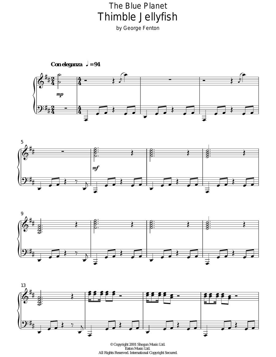 The Blue Planet, Thimble Jelly Fish Piano Solo scores gallery preview page 1