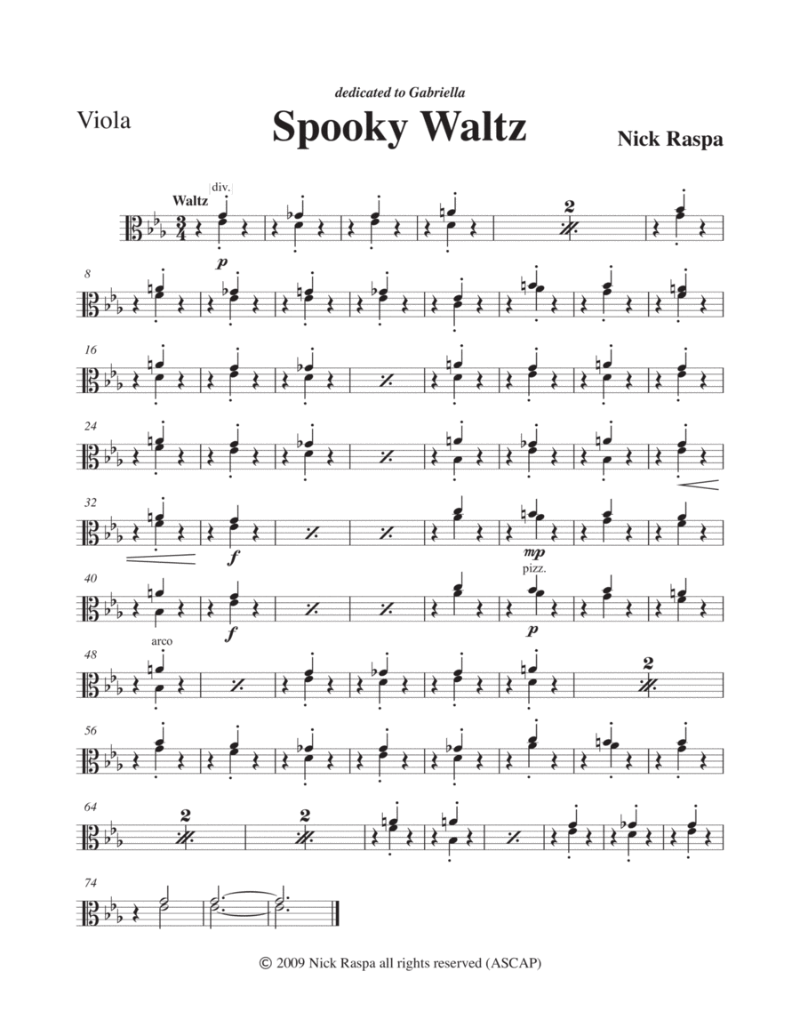 Spooky Waltz from Three Dances for Halloween - Viola part Full Orchestra scores gallery preview page 1