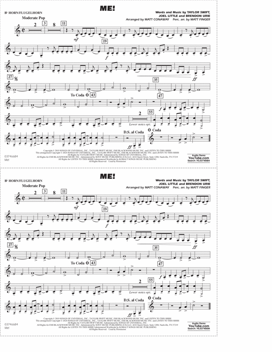 Me! (arr. Conaway/Finger) - Bb Horn/Flugelhorn Marching Band scores gallery preview page 1