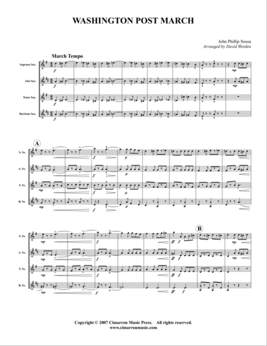 Washington Post March Saxophone Quartet scores gallery preview page 1