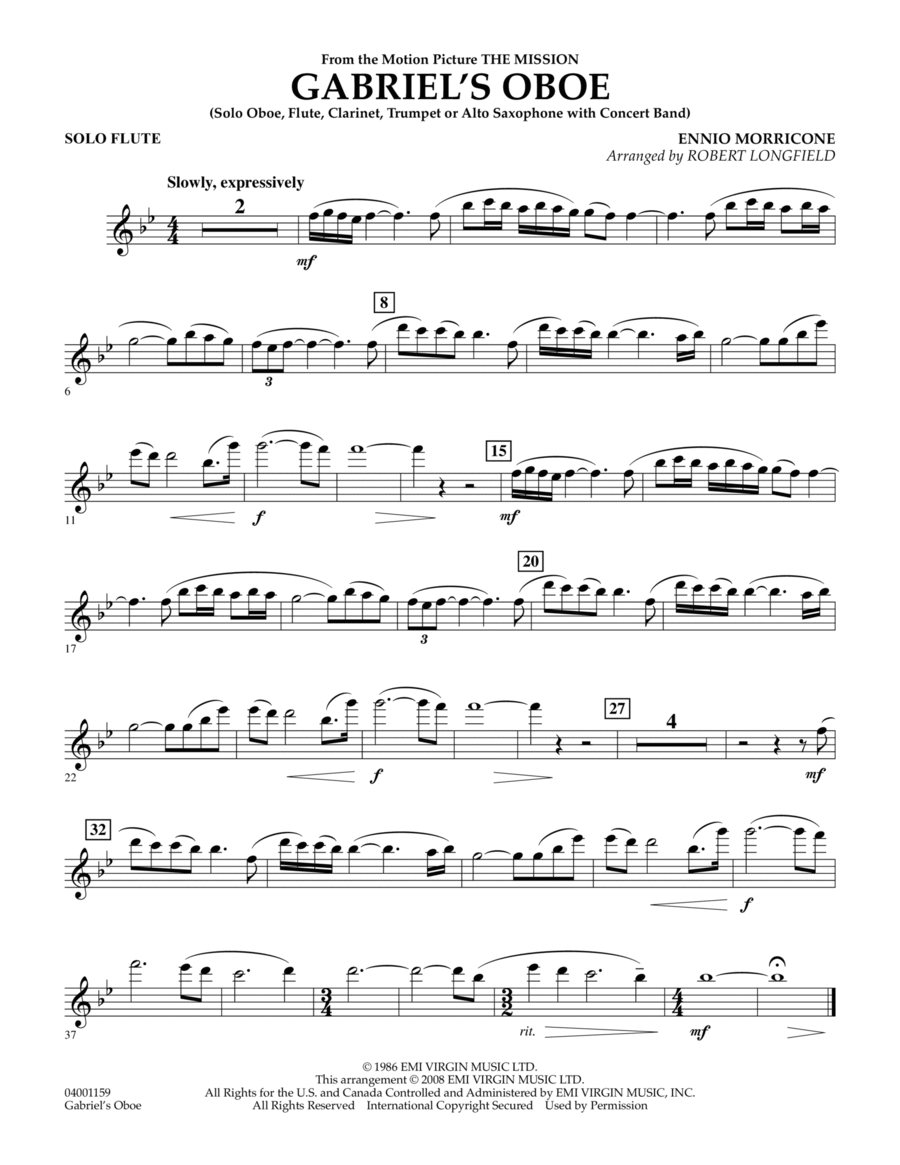 Gabriel's Oboe (from The Mission) - Solo Flute Flute Solo scores gallery preview page 1
