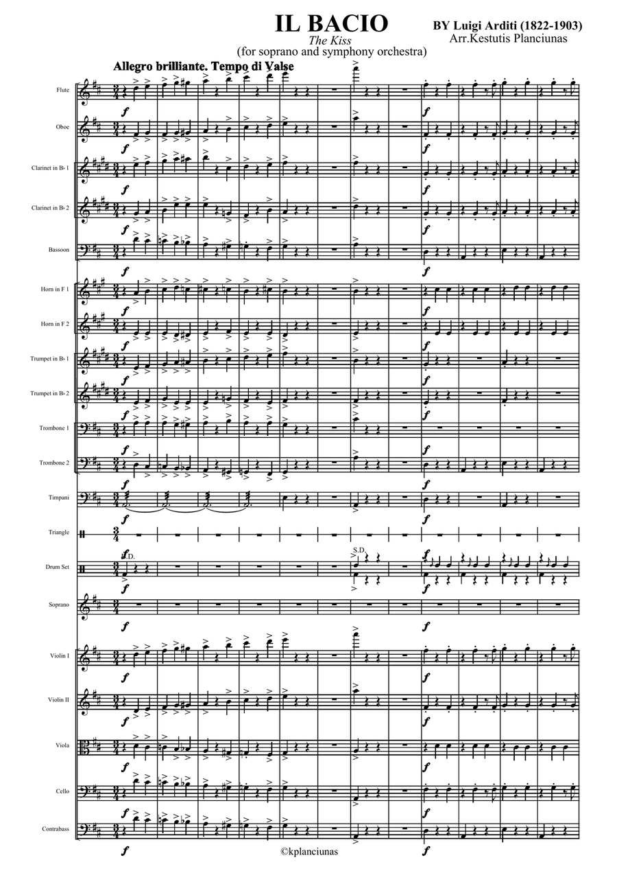 Il Bacio, The Kiss (For soprano and symphony orchestra) Full Orchestra scores gallery preview page 2