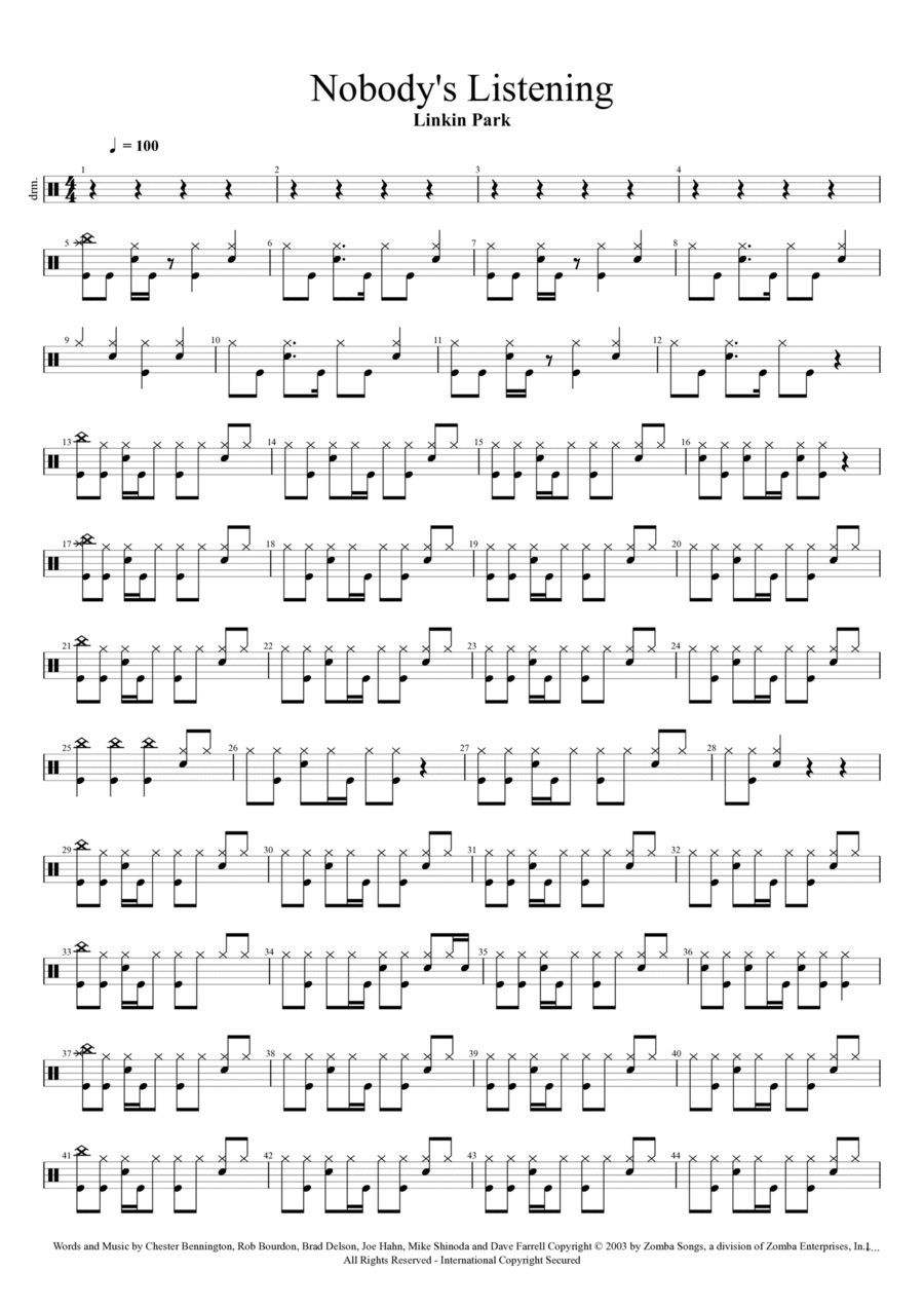 Nobody's Listening Drum Set scores gallery preview page 1