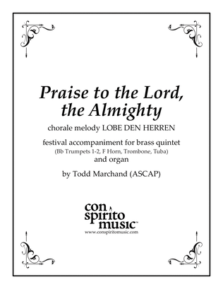 Book cover for Praise to the Lord, the Almighty — festival hymn accompaniment for organ, brass quintet