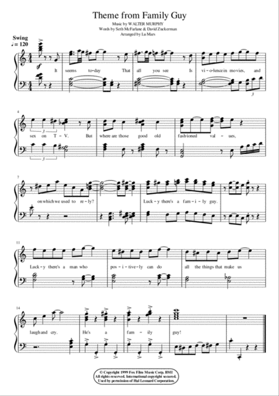 Theme From Family Guy Piano Solo scores gallery preview page 1