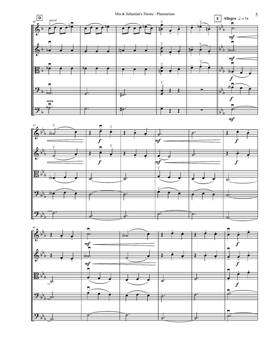 Mia & Sebastian's Theme String Orchestra scores gallery preview page 5