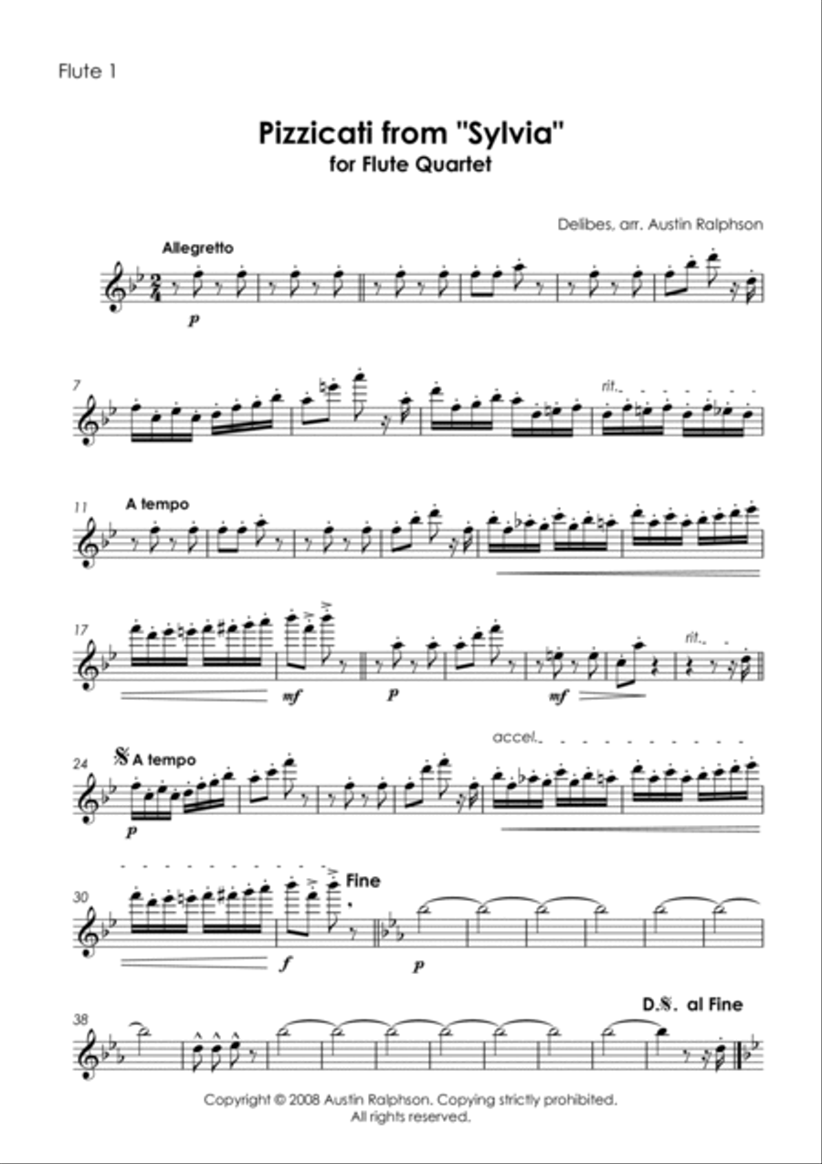 Pizzicati from ’Sylvia’ - flute quartet Flute Quartet scores gallery preview page 3