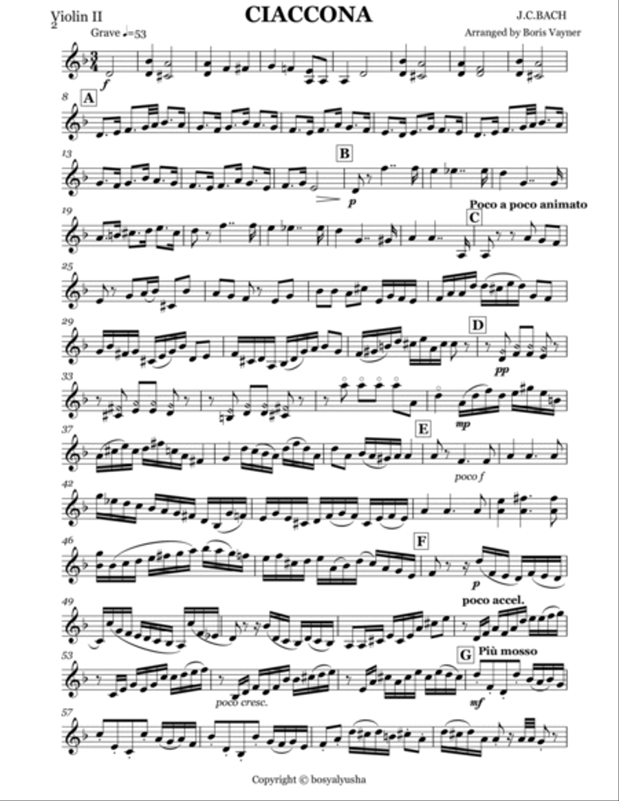 Bach-Vayner, Chaconne for string quartet violin II String Quartet scores gallery preview page 2