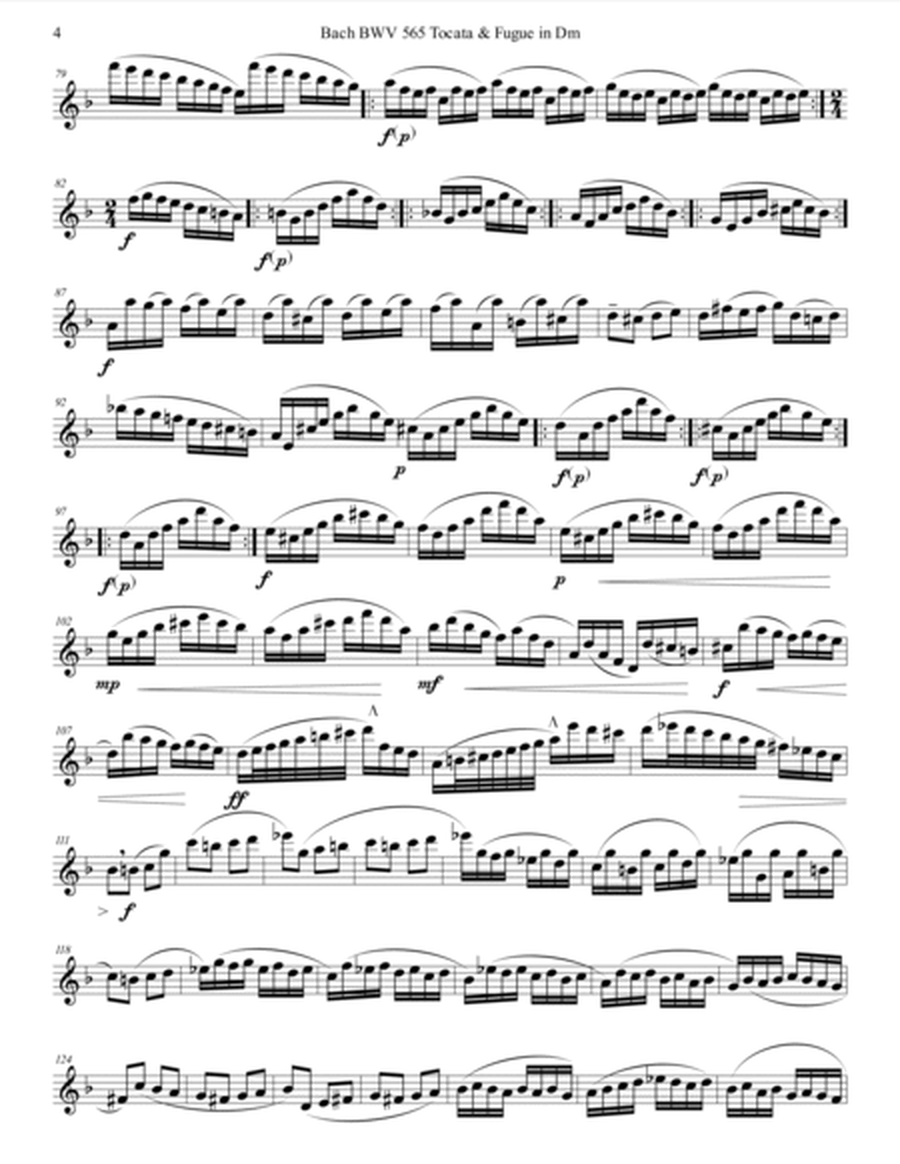 Bach BWV 565 Tocata & Fugue in Dm Fantasy Unaccompanied Flute or Oboe or Sax