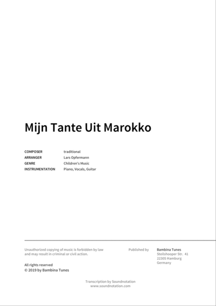 Mijn Tante Uit Marokko Piano, Vocal, Guitar scores gallery preview page 2