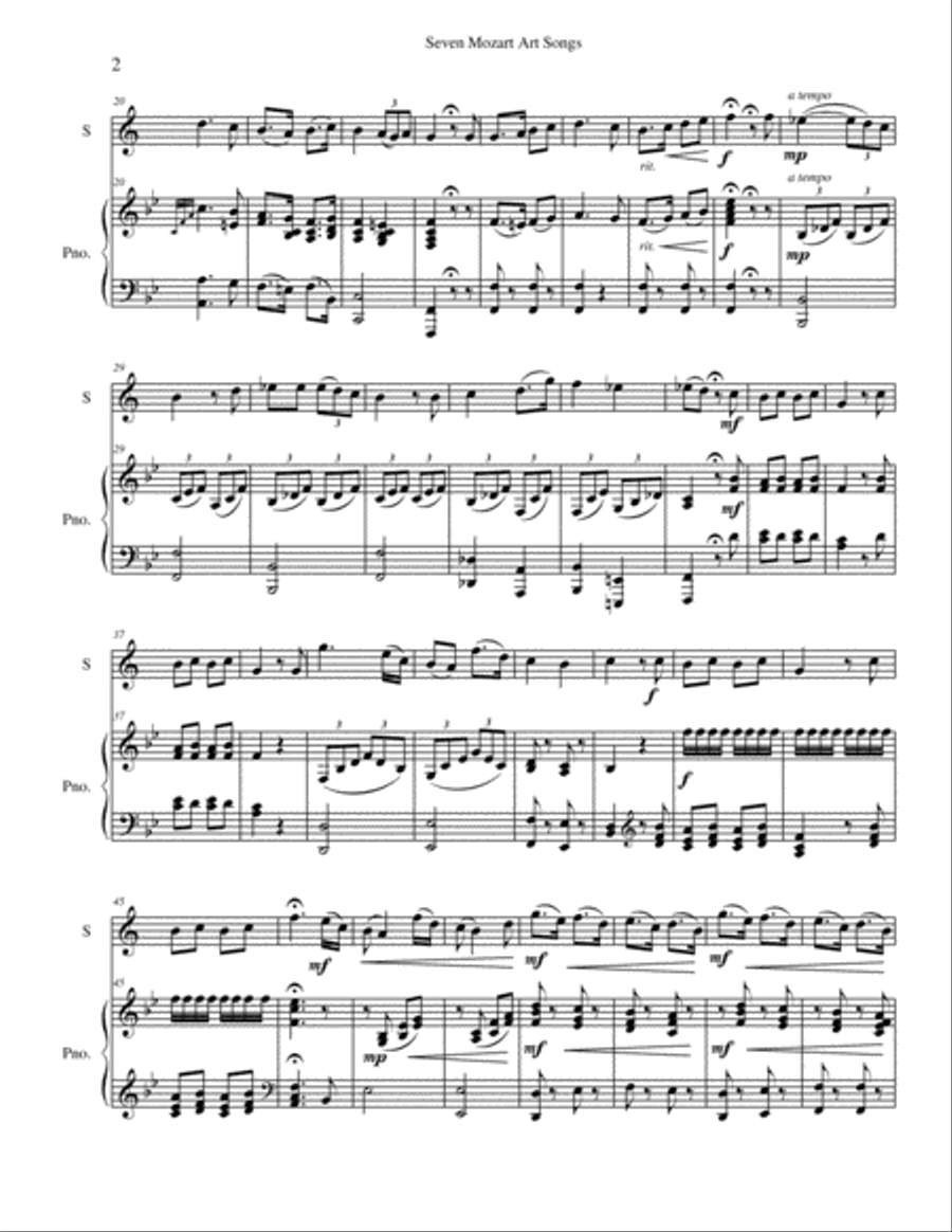 Seven Mozart Art Songs Clarinet Solo scores gallery preview page 2