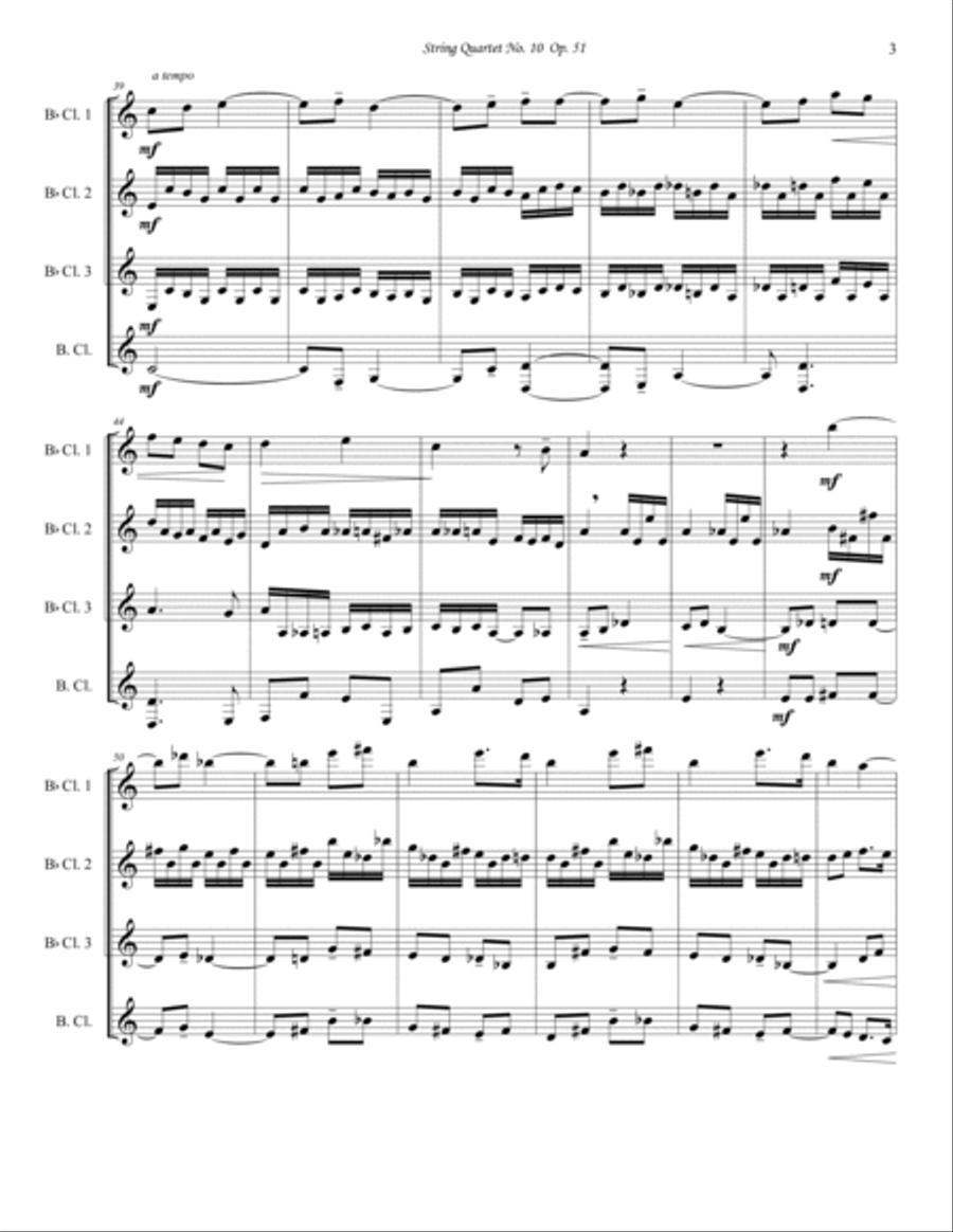 Dvořák - String Quartet No. 10 Movement 2 - Clarinet Quartet Clarinet Solo scores gallery preview page 3