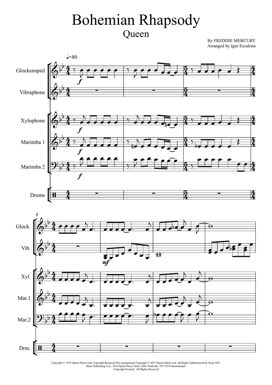 Bohemian Rhapsody Bohemian Rhapsody Percussion Ensemble scores gallery preview page 3