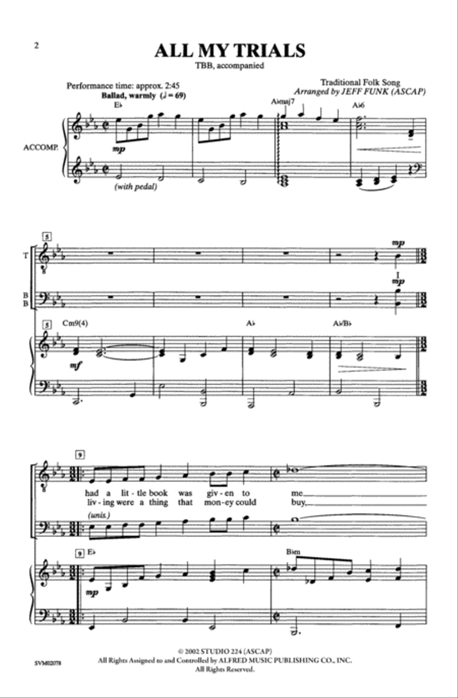 All My Trials - TBB 3-Part scores gallery preview page 9