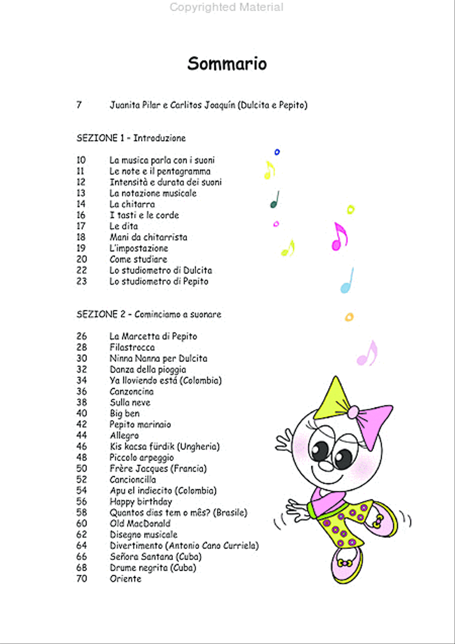 La chitarra di Dulcita e Pepito (Livello 1). Metodo progressivo per lo studio della chitarra classica con musiche, letture, curiosità, informazioni e tanti disegni da colorare Acoustic Guitar scores gallery preview page 6