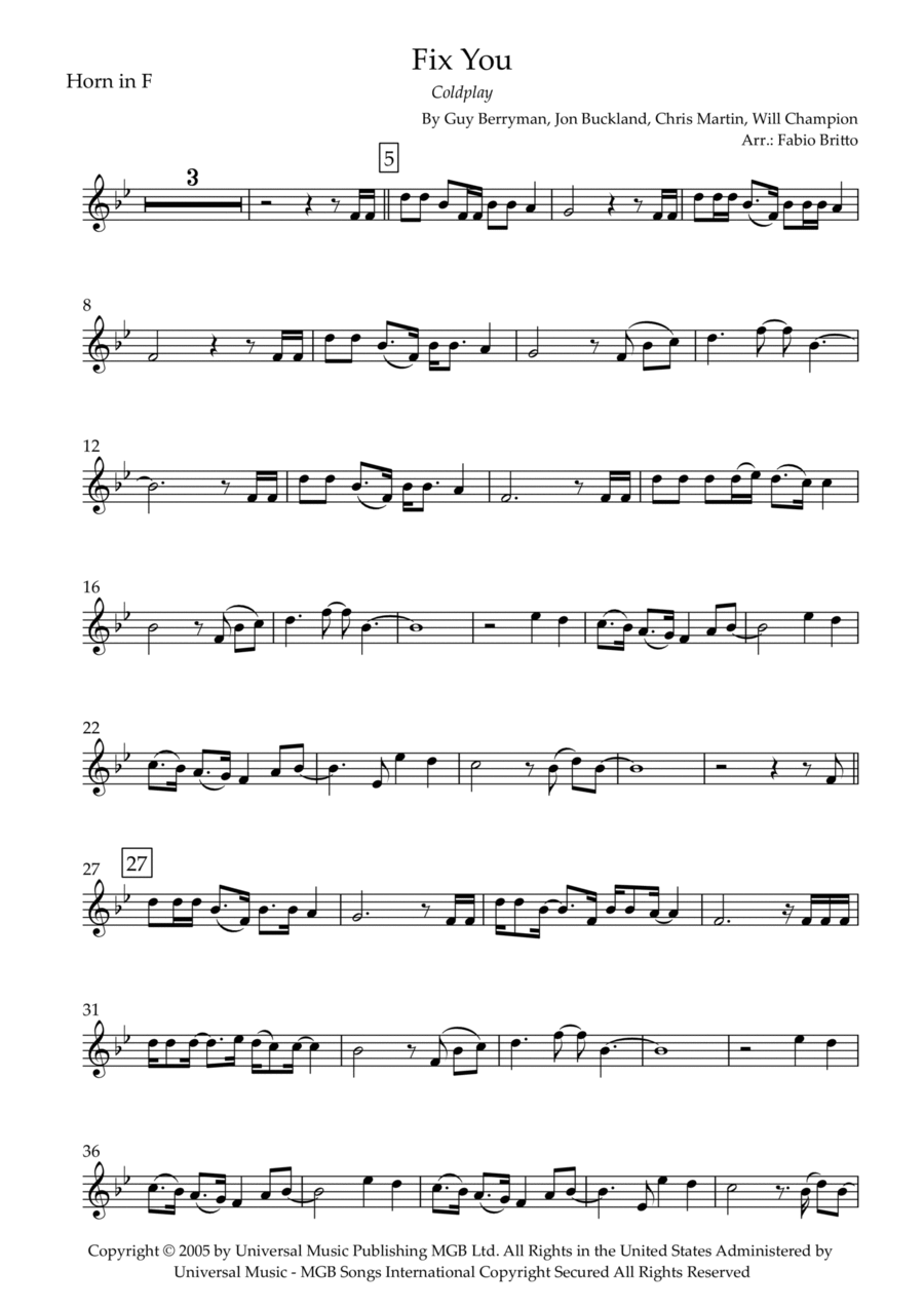 Fix You Fix You Horn Solo scores gallery preview page 1