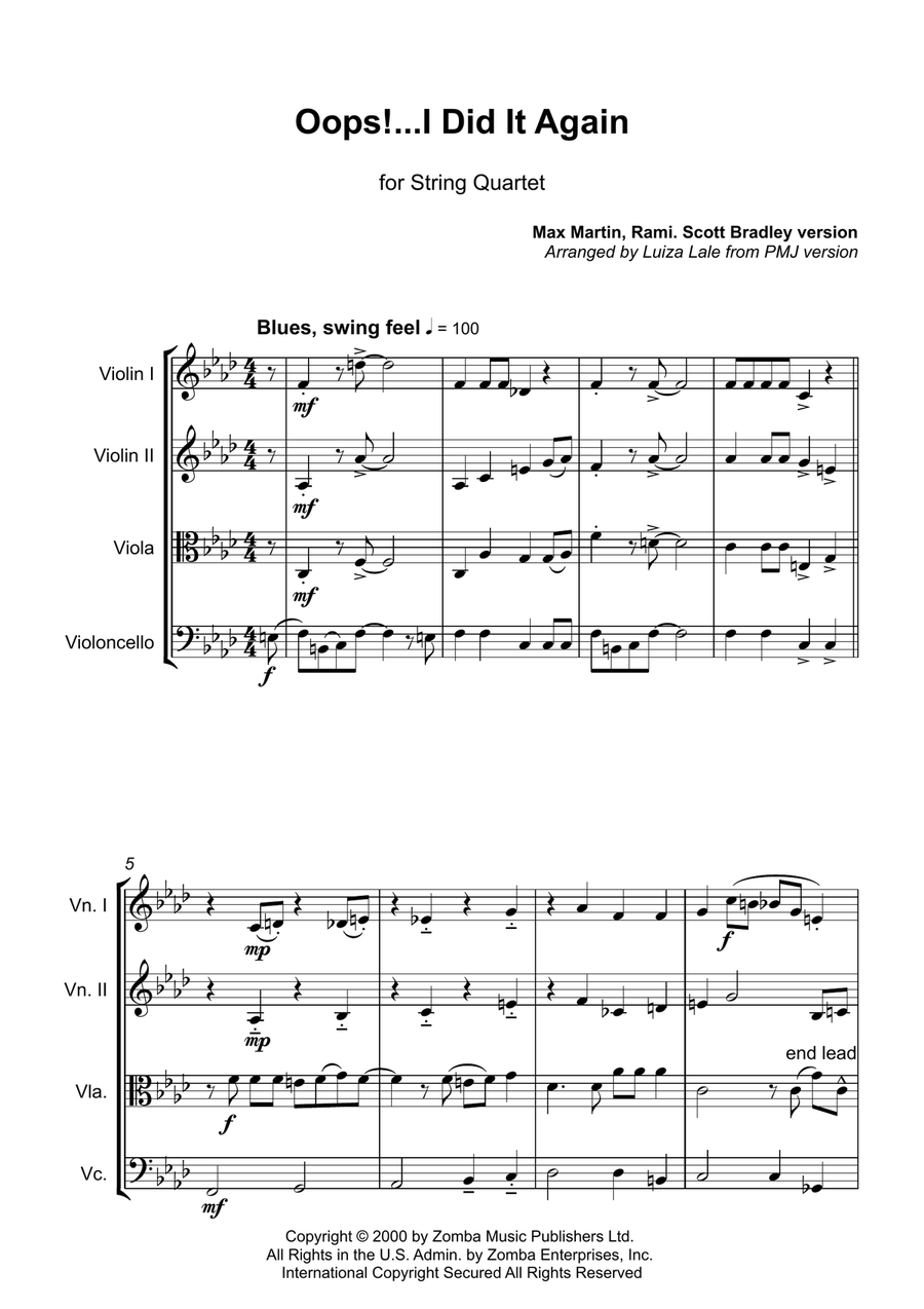 Oops!...I Did It Again String Quartet scores gallery preview page 2