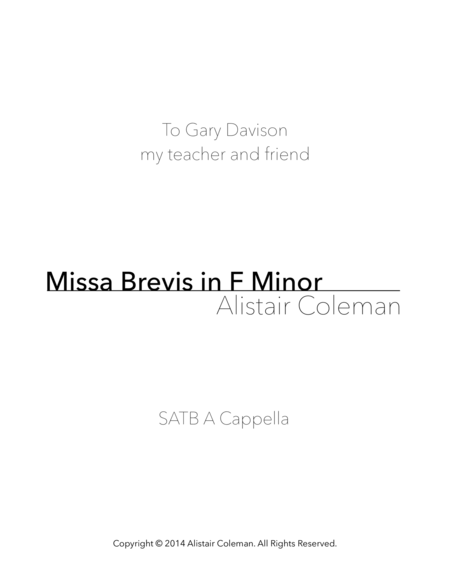 Missa Brevis in F Minor Choir - Digital Sheet Music