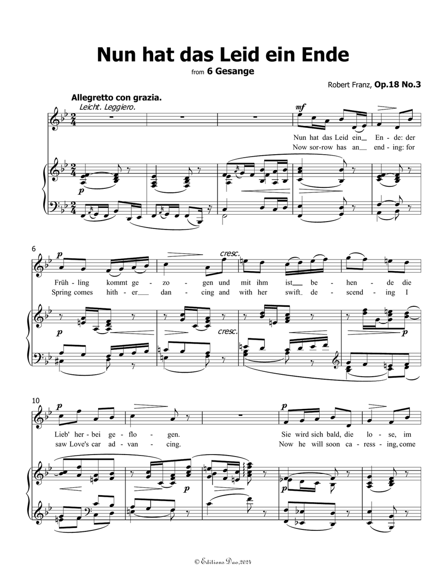 Nun hat das Leid ein Ende, by Robert Franz, in g minor Voice scores gallery preview page 3