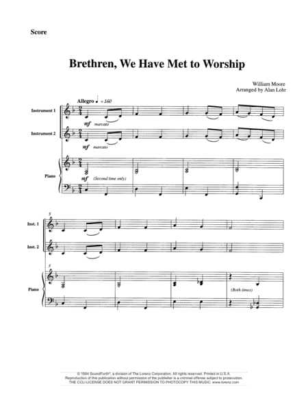 Brethren, We Have Met to Worship - B Flat Instrument