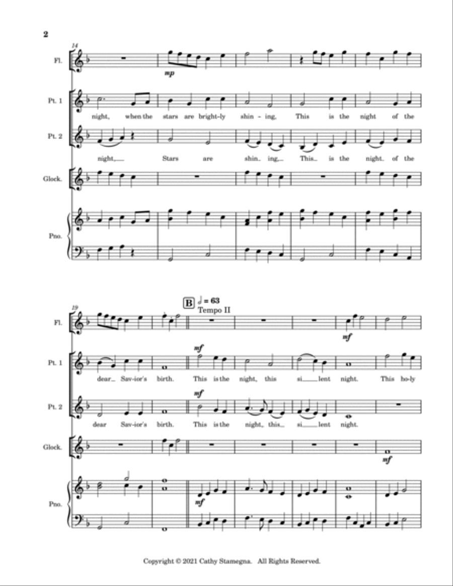 This Holy Night (2-Part Choir), Piano Accompaniment, Optional Flute and Glockenspiel 2-Part scores gallery preview page 4