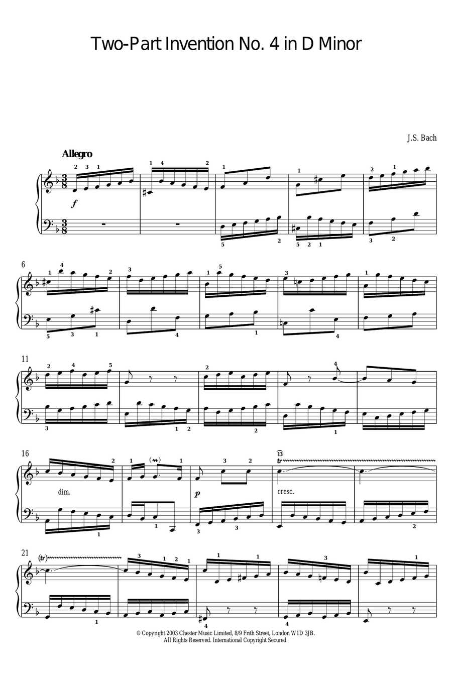 Two-Part Invention No. 4 in D Minor Piano Solo scores gallery preview page 1