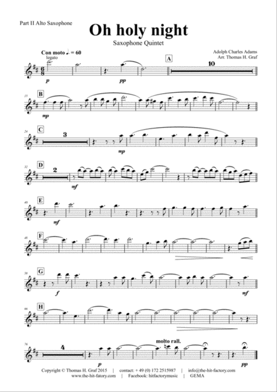 Oh holy night - Cantique de Noël - Christmas Song - Saxophone Quintet Saxophone Quintet scores gallery preview page 5